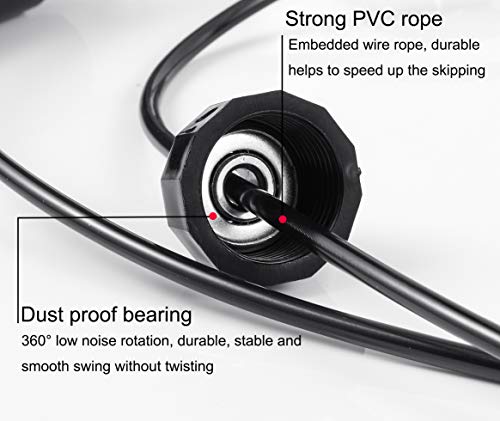BOOMIBOO Jump Rope, Adjustable Jump Ropes,Skipping Rope Tangle-Free Rapid Speed with Ball Bearings for Women Men Kids,Exercise & Slim Body Jumprope at Home School Gym - color: Black+Red