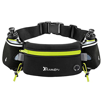 Number-one Running Belt with Water Bottles(2 x 175ML), Hydration Belt Waterproof Waist Pack Bag Fits iPhones Adjustable Sports Waist Pouch for Marathon Running Hiking Cycling - color: Green