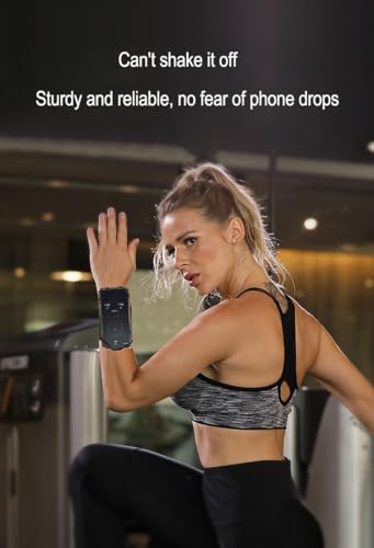 Wristband Cell Phone Holder, 360 Rotatable Running Forearm Armband for 4.7-6.7 Inch Smartphones, Compatible with iPhone 16 Pro/15/Pixel 9a/9 Pro/8a/Samsung Galaxy/Motorola Moto/Blu Phones (Black)