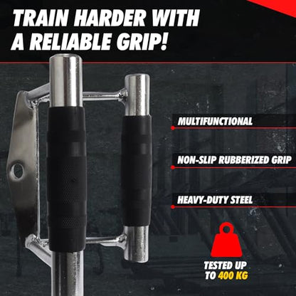 Cable Attachment Handles & Bars – One Hand, Double Handle, Triangle Grip, Straight Bar 50cm & Rope 120cm – Rotating, Rubber Grips, Steel – Accessory for Cable Machine, Tower & Power Rack - style: Double Handle