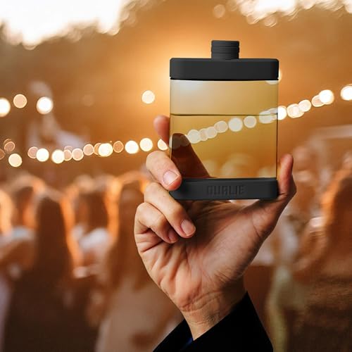 DUALIE 8 oz Hip Flask for Liquor - Shatterproof Alcohol Flasks with Clear Tritan Plastic and Silicone Grip - Flask Gift for Men & Women - Black - color: Black