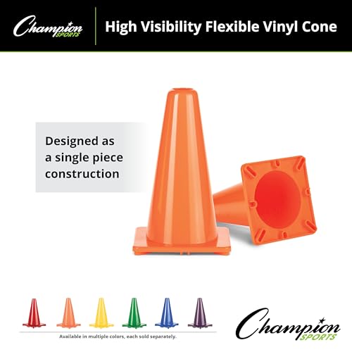 Champion Sports High Visibility Flexible Vinyl Cones for Sports Training, Agility Drills, Field & Gym Marking Sets - color: Yellow, style: 12 Inch Cone (Single)