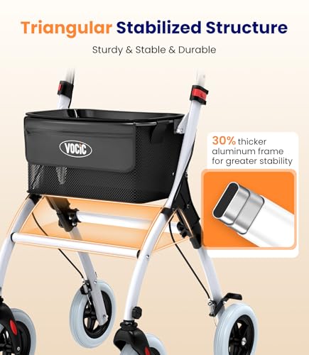 VOCIC Z32 Narrow Walkers for Small Spaces, 8" Quiet Anti-Slip Tires, Tray - color: White