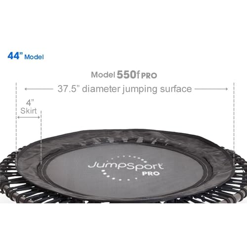 JumpSport 550 Workout Rebounder for Adults, 44" | PRO CE | Mini Exercise Fitness Trampoline Jumper with Cables | Black - color: Matte Black, style: Foldable Frame / Skirt Mat
