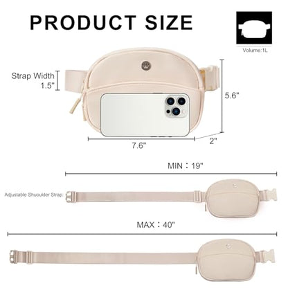 WESTBRONCO Fanny Packs for Women Men, Small Belt Bag Nylon, Lightweight Fashion Waist Packs, Mini Crossbody Bags with Adjustable Strap for Workout Running Traveling(Beige) - color: Beige-302