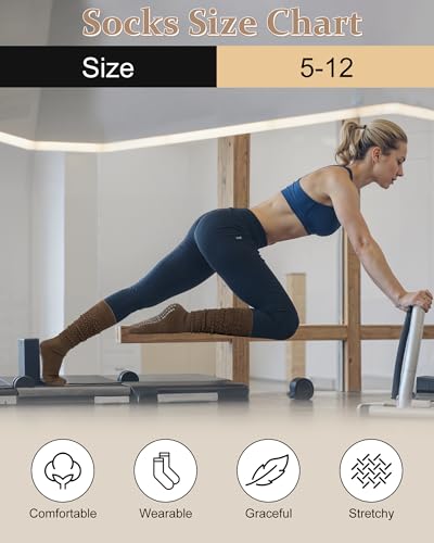 Pilates Socks with Grips for Women, Yoga Slouch Scrunch Socks - color: Brown