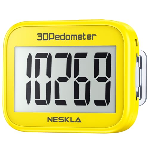 NESKLA 3D Pedometer, Simple Step Counter with Large LCD Display for Walking - color: Yellow