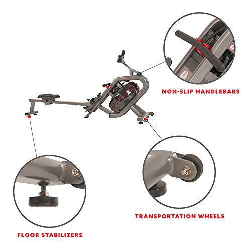 Sunny Health & Fitness Sunny Health & Fitness AquaStrive Series Smart Water Rower, 300LB Capacity Plus Dynamic Hydro Resistance for Home Cardio Workout, Free SunnyFit Training App Connection - size: 42" Rail - Classic