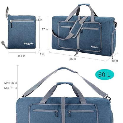 Woogwin Travel Duffel Bag Large Foldable Waterproof Overnight Bag for Beach Swim Bags Pool Sports Gym - color: 60L SnowDarkblue