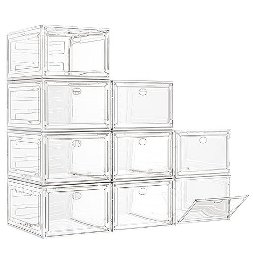 Large Thick Clear Shoe Organizer, Magnetic Door Stackable Shoe Storage Box - color: White, size: 9 pcs