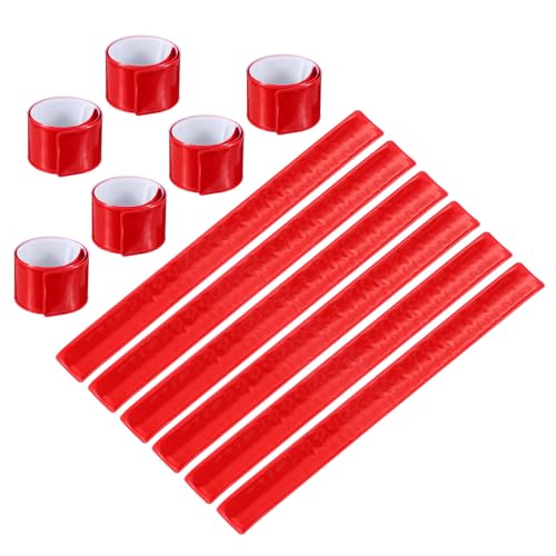 Reflective Slap Bands, 12 Pcs Reflector Band Snap Bracelet Armbands High Visibility Safety Reflectors Wrist Strap Strips for Night Jogging Cycling Running Hiking, Red