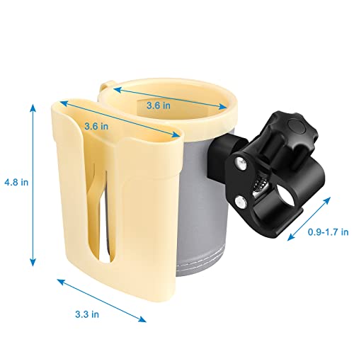 Accmor Stroller Cup Holder with Phone Keys Holder, 3-in-1 Universal Cup Holder, Drinks Bottle Holder for Stroller, Bike, Wheelchair, Walker, Scooter - color: Cream Yellow Grey