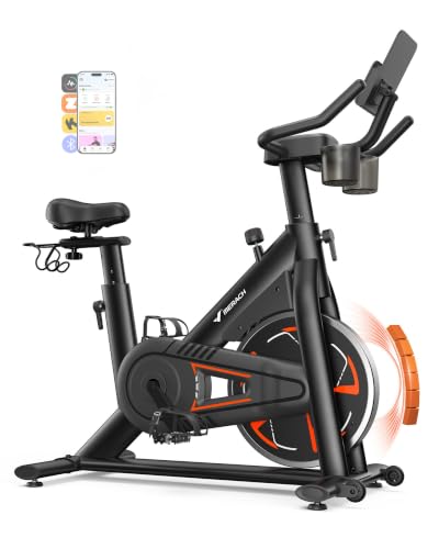 MERACH Exercise Bike, Magnetic Resistance, 330lbs Capacity - color: Orange