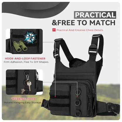 Criuage Chest Bag for Men, Lightweight Adjustable Running Vest, Water Resistant EDC Chest Pack with Water Bottle Pocket, Breathable Back Pad for Hiking Cycling Fishing Travel (Black) - color: Black