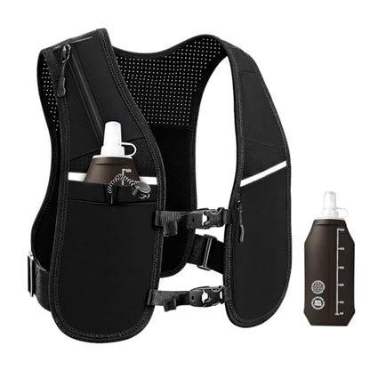 Running Vest for Women Men, Adjustable Chest Straps Running Hydration Vest for Marathon Jogging Trail Race Cycling Hiking, Lightweight Reflective Hydration Backpack with 500ml Soft Flask - size: Medium-Large