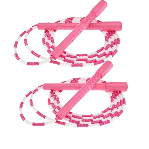 YUEDONG Beaded Jump Rope, 20cm Handles, Soft TPU Beads, Rhythmic Click - color: PINK-PINK