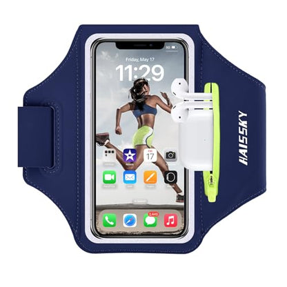 HAISSKY Running Armband with Zipper Pocket,Sweatproof Phone Armband 6.9" - color: Navy blue(Up to 6.9")