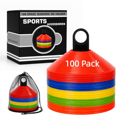 50/100PCS Soccer Cones with Carry Bag & Holder, 5 Color Disc Cones - color: 100Pcs Gift Box