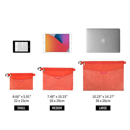 pack all 3 Pcs Water-Resistant Zipper Pouch, Mesh Zipper Bag - color: Orange, size: Set
