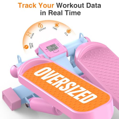 HCOIW Mini Stepper for Exercise at Home,Stair Stepper with Resistance Bands | Compact Stepping Machine with 300 lb Weight Capacity, Full Body Workout Equipment for Legs, Glutes & Cardio - color: Pink and Blue