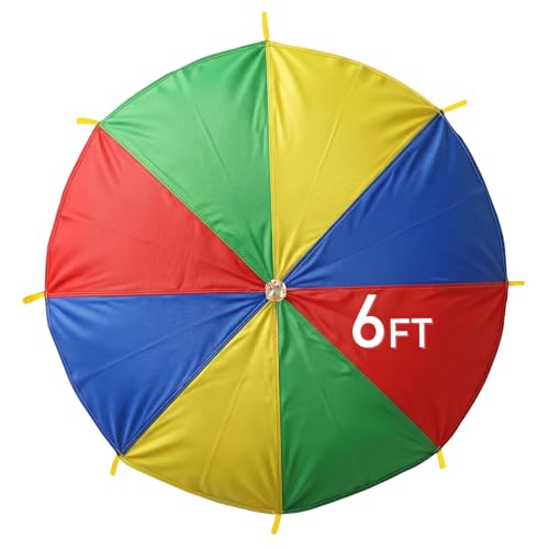 Rainbow Parachute for Kids, 6ft Kids Parachute with Handles for 4-8 Children, Lightweight Parachute Kids for Cooperative Group Game Play Indoors and Outdoors