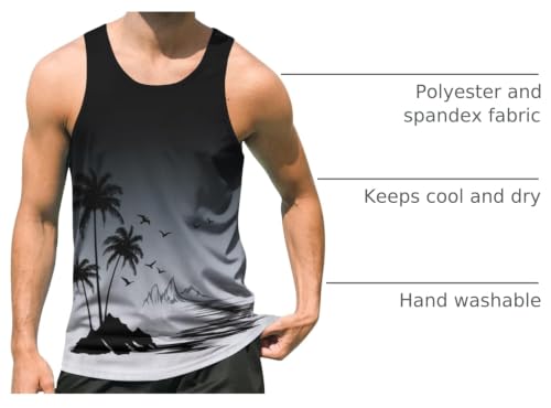 uideazone Mens Beach Tank Tops Summer Graphic Sleeveless Workout Shirt - color: Black Grey, size: XX-Large