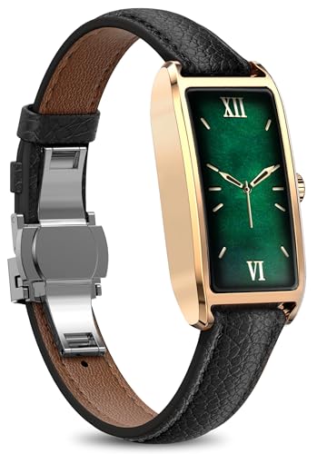 Elegant Smart Watch for Women AMOLED Fitness Tracker with Leather Band - color: Champagne Gold Velvet Black