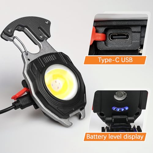 MAKDAK 4PC Keychain Flashlight Rechargeable Cob Keychain Work Light 7 Modes High Lumen Flashlights for EDC Camping Tent Light, Emergencies, Hiking,Car Repairing,Power Outrage,Pet Walking - color: Black*4PC