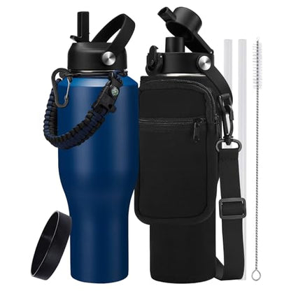 40 oz Vacuum Insulated Water Bottle, Fits Car Cup Holder – Leak Proof Mug - color: Navy Blue, size: 40 Ounces