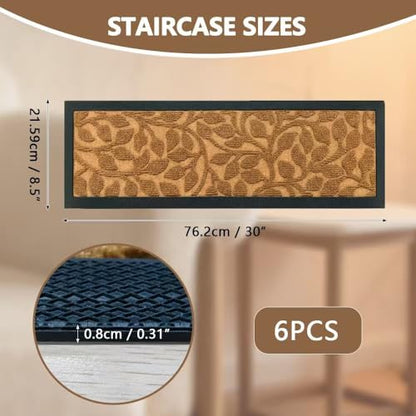 Outdoor Stair Treads for Wooden Steps, 8.5" x 30", 6 Pcs, Brown - color: Yellow Leaves