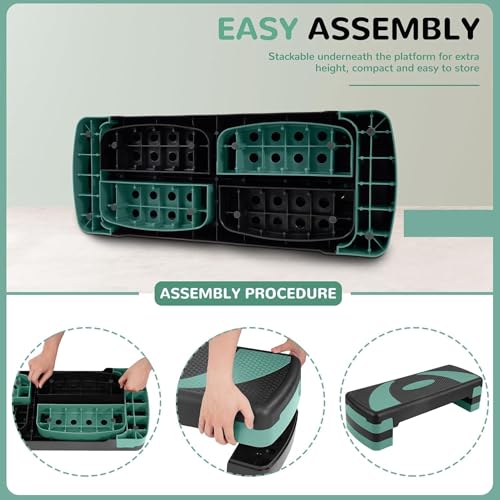Fitvids Workout Step Aerobic Platform – 31" Exercise Step with 3 levels Adjustable Height – nan – - color: Green Jasper
