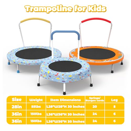 Mersco 36" Mini Toddler Trampoline with Handle for Kids Ages 1-6, ASTM - color: Light Blue Print