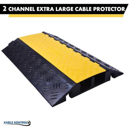 Kable Kontrol Atlas Heavy Duty Cable Protector Ramp - 2 Channel Bulk Wholesale Pallet - 10 Pcs - 35” Long Black & Yellow – 32000 Lbs Capacity - Rubber Speed Bump Wire Protector Cord Cover – CP9985 - size: 2 Channel - 35" - 10 Units