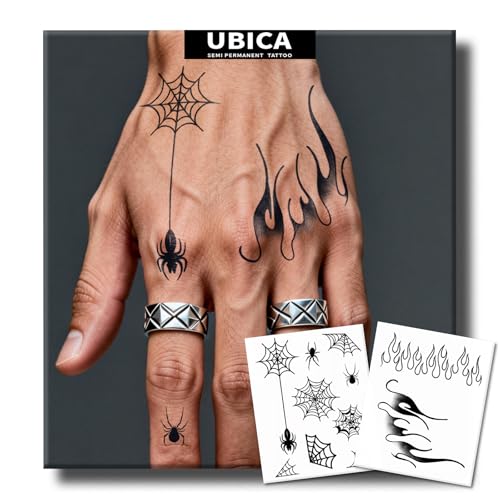 Semi Permanent Tattoo, Spider Web Flame Gothic Design, Small - color: Spider Web & Flame