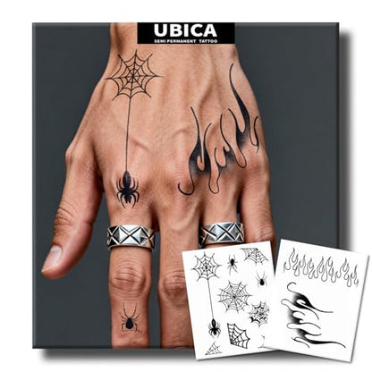 Semi Permanent Tattoo, Spider Web Flame Gothic Design, Small - color: Spider Web & Flame