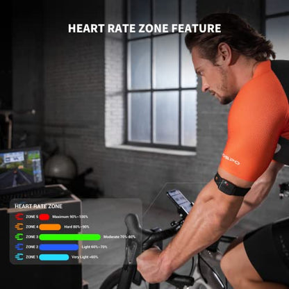 COOSPO HW9 Bluetooth 5.0 ANT+ Heart Rate Monitor Armband with HR Zones/Calories Burned, Optical HRM Sensor for Fitness Training/Cycling/Running,Compatible with Peloton,DDP Yoga,Wahoo