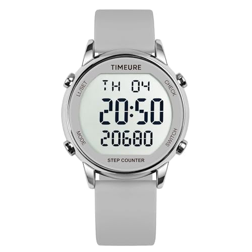 TIMEURE Pedometer Watch for Women Step Counter for Walking No App TU-2509 - color: Silver Grey