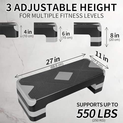 27" Aerobic Exercise Step Platform Adjustable Stepper - color: Grey