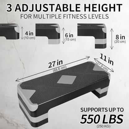 27" Aerobic Exercise Step Platform Adjustable Stepper - color: Grey