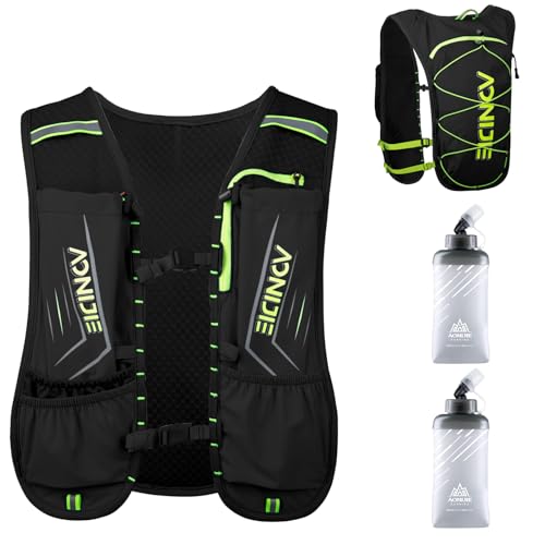 Azarxis Running Water Bottles Flask BPA Free Leakproof Hydration Vest Packs Waist Belt Replacement for Triathlon Marathon Hiking Cycling Climbing Runner - color: #6 Black (5L) - with 2 Soft Flasks (500ml)