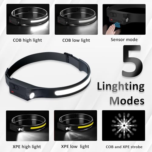 LED Rechargeable Headlamp 350 Lumen Bright Head Lamp Headlight 5 Pack - size: 5 Pack Black