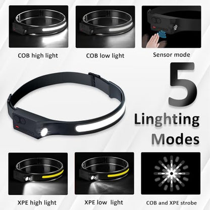 LED Rechargeable Headlamp 350 Lumen Bright Head Lamp Headlight 5 Pack - size: 5 Pack Black