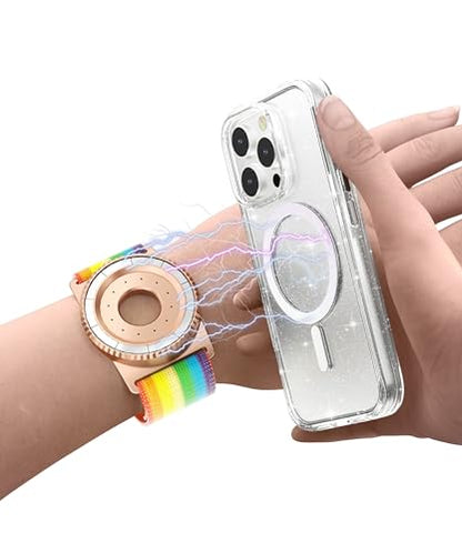 BAISRKE Magnetic Running Armband for MagSafe Case - 360° Rotatable Phone Grip with Adjustable Scent Compartment & Detachable Lanyard Compatible iPhone/Android (Rainbow & Rose-Gold) - color: Rainbow&RoseGold, size: XL (fits Wrist/Armband up to 15")