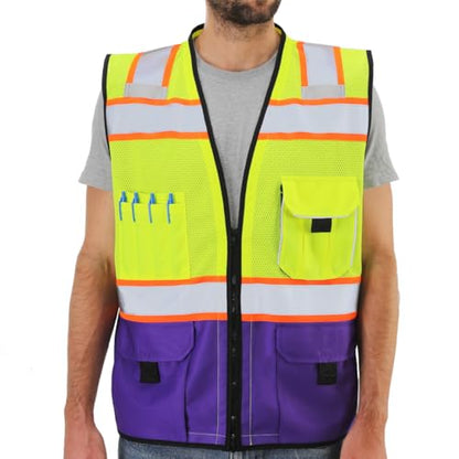 Dib Safety Reflective Safety Vest Made with 3M Tape, Yellow and Purple S - color: Yellow & Purple, size: Small