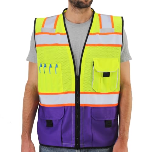 Dib Safety Reflective Safety Vest Made with 3M Tape, Yellow and Purple L - color: Yellow & Purple, size: Large