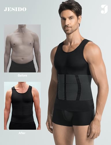 3 Pack Compression Shirt Men Body Shaper Vest Workout Tank Top - color: 3-black/Black/White, size: XX-Large