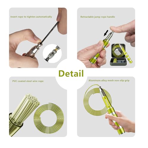 Retractable Jump Rope - No Tool Adjustable, Fits in Pocket, Tangle-Free Steel Cable for Travel & Gym - color: Yellow