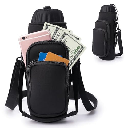 linmaya Water Bottle Carrier Bag,Water Bottle Holder with Straps Phone Pockets Fits Stanley IceFlow Owala 16/24/32/40oz - color: Black, size: 16-40 Oz wihtout Handle