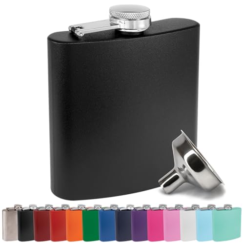 Clear Water Home Goods 6 oz Hip Flask w/Funnel, Matte Black - color: Matte Black