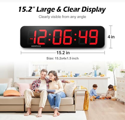 15.2" Digital Wall Clock with App & Remote Control, Customizable RGB Colors